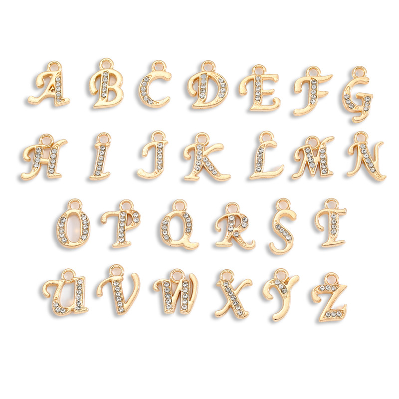 DIY合金饰品配件镶钻26个英文字母吊坠 手链钥匙扣项链挂件S131