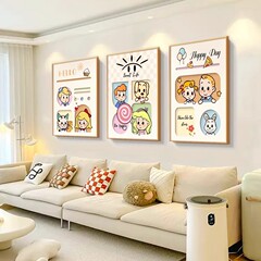 多巴胺客厅装饰画温馨奶油风壁画高级感创意沙发背景墙挂画三联画