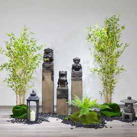 庭院中式仿古套马柱竹林景观搭配隔断挡墙仿真竹子绿植造景店铺