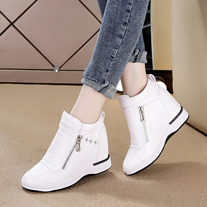 Inner Height Increasing Women's Shoes 2025 New Spring and Summer Casual Shoes Korean Style Wedge Heel White Shoes Flats Women's 8cm Sports Shoes Trend