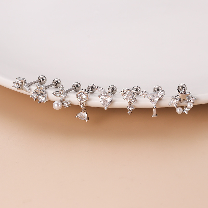 Fashion Flower Copper Plating Inlay Pearl Zircon Ear Studs 1 Piece