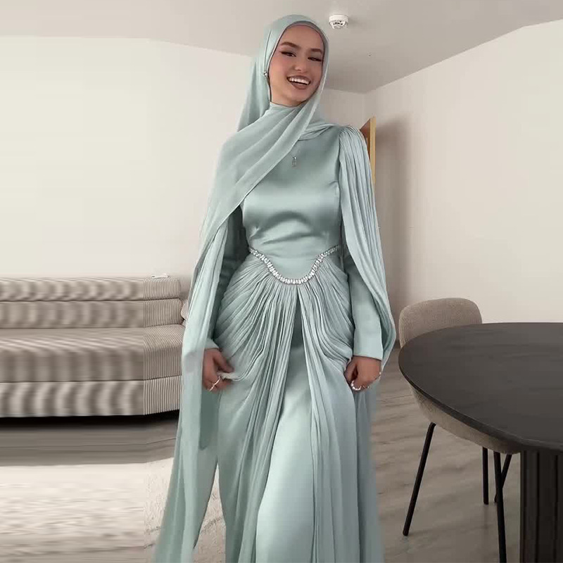 2025 New European and American Amazon Cross-Border Foreign Trade Women's Clothing Irregular Slit Splicing Elegant Headscarf Dress