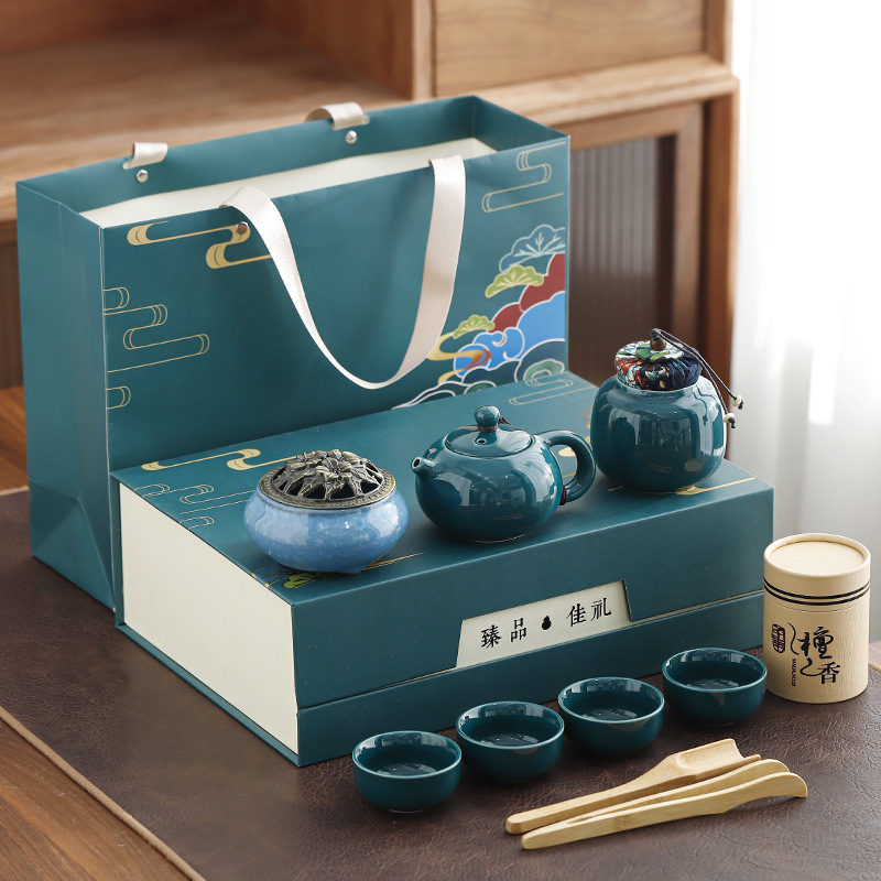 다크 그린 차 세트 향 세트