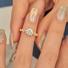 S925纯银戒指女简约新款镶钻方形锆石戒指时尚细指环开口指环叠戴