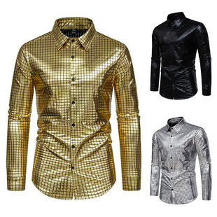 2024 new amazon new gilded gilded stage dress banquet fashion men's long sleeve shirt
