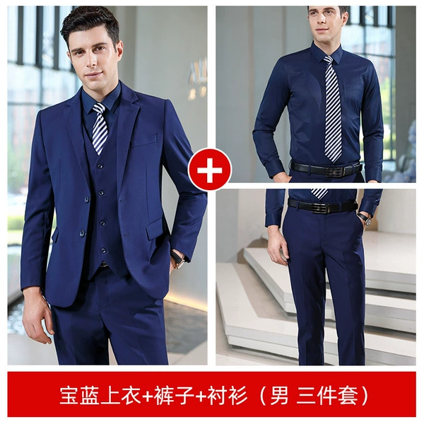 Men's set, blue trousers, shirt, 3 pieces