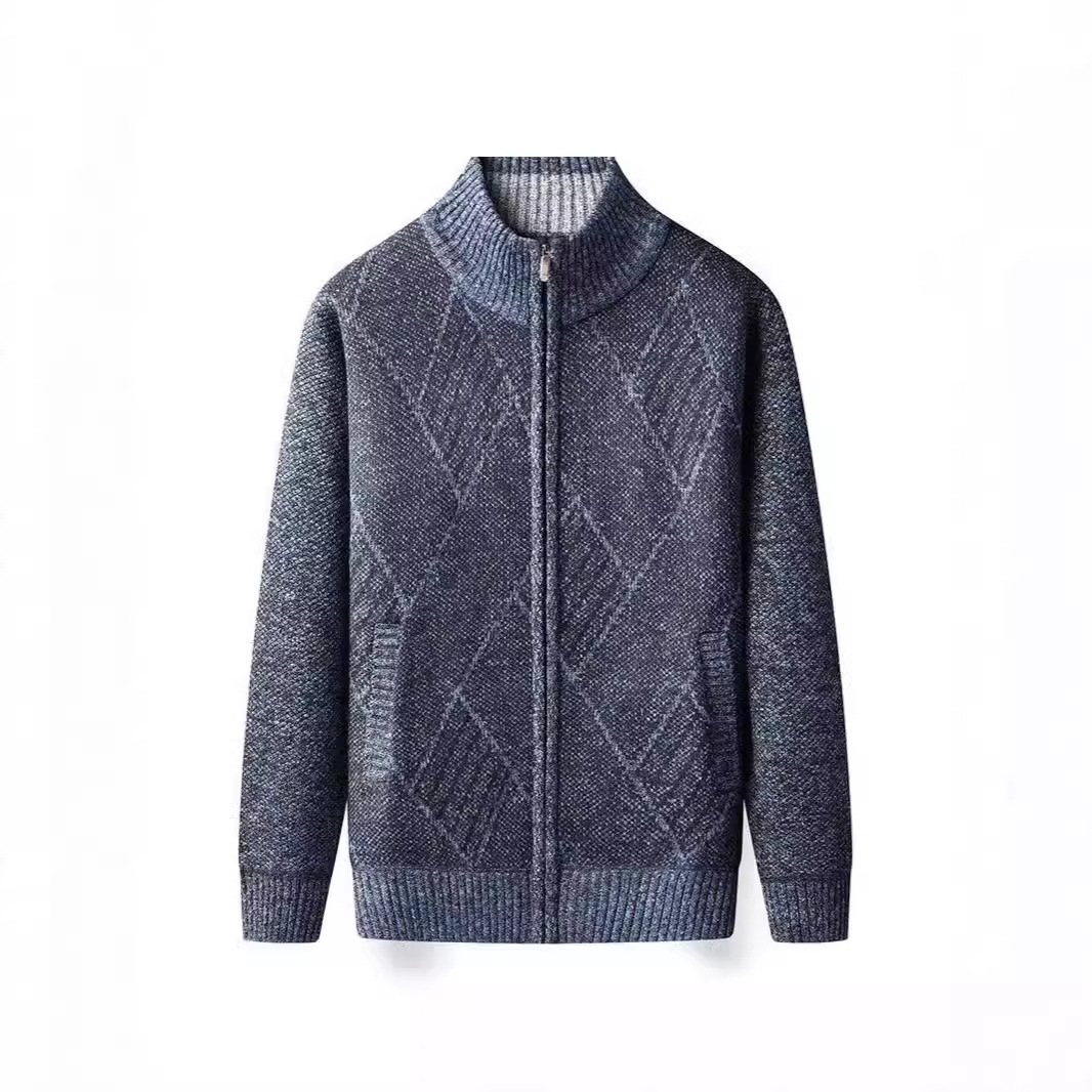 Autumn and Winter Thick Men's Stand up Collar Zipper cardigan Korean Edition Trendy Knitted Sweater_voghion.com