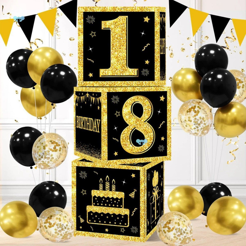Gold Black Birthday Number Boxes 1pcs 18 30 40 50 60 Years