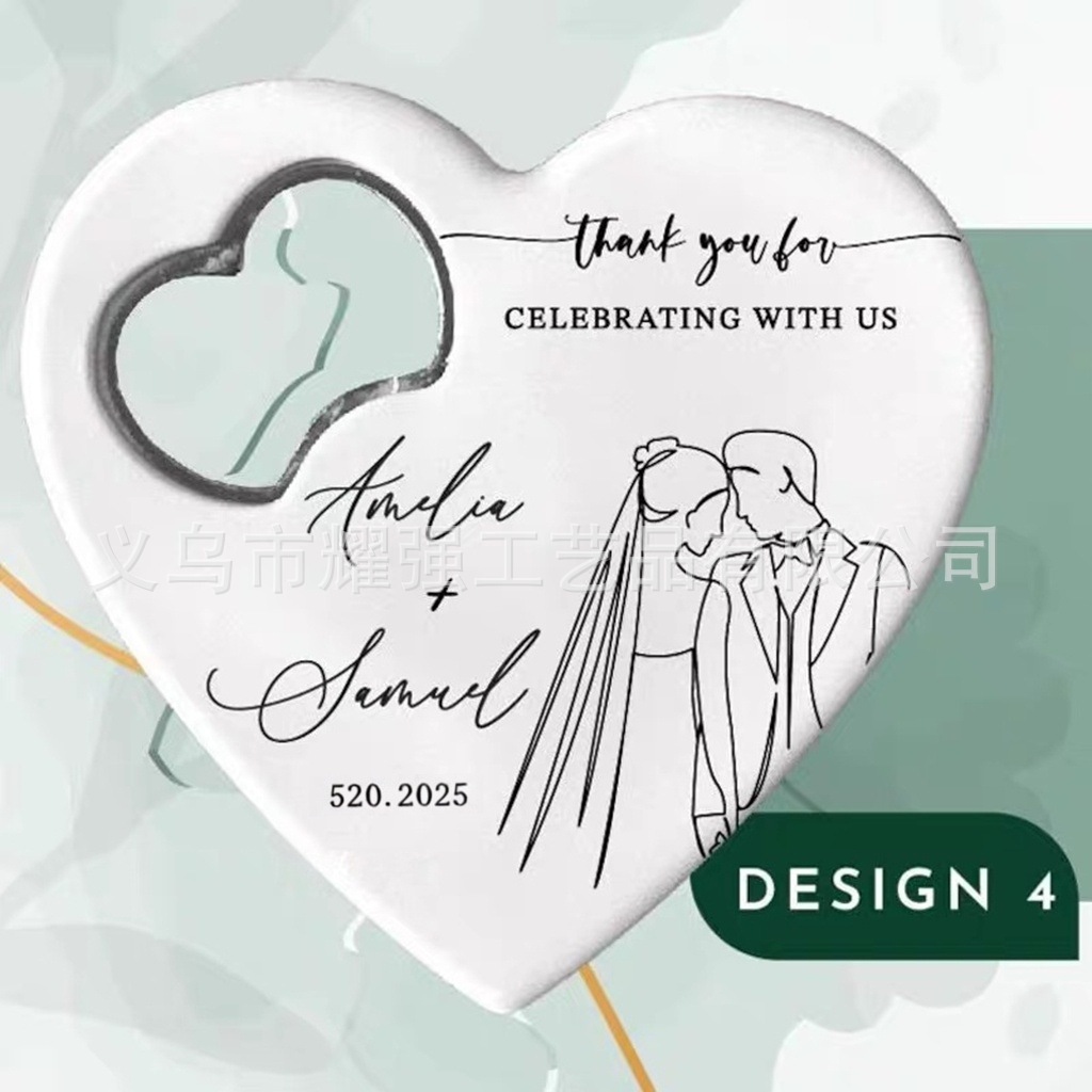 Abridor de botellas con forma de corazón de Amazon, de plástico, imprimible con UV, publicitario, creativo, para bodas, recuerdo, imán.