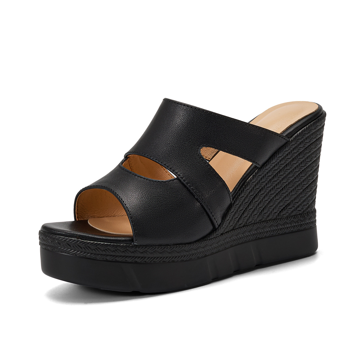 Sandal cao gót nữ hở mũi đế xuồng dày 10 cm — đen