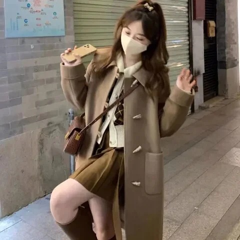 牛角扣日系毛呢外套女2025年秋冬季新款呢子大衣小个子中长款|undefined