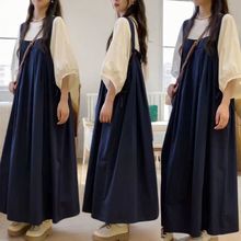 2024森系减龄复古大码背带裙女韩版宽松显瘦夏季新款遮肉连衣裙子
