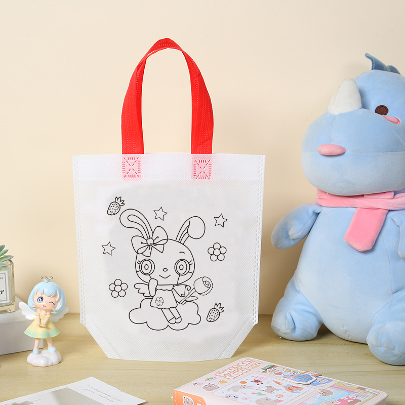 Niños hechos a mano DIY pintando bolsas de graffiti personalizadas regalo de jardín de infantes dibujos animados no tejidos pintura relleno bolsas de mano