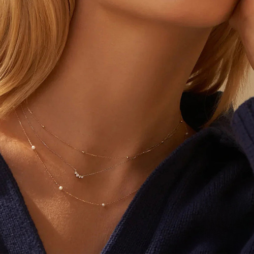 S925 sterling silver pearl stacked temperament clavicle necklace Japanese and Korean internet celebrity Douyin hot selling light luxury high-end wear necklace