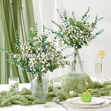 跨境仿真人造桉树叶花单支塑料假花把束婚庆装饰手捧花拍照摄影