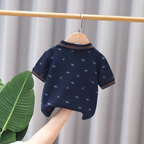  new summer Korean style children's polo solid color full printed lapel men's and large children's printed short-sleeved tops T-shirt