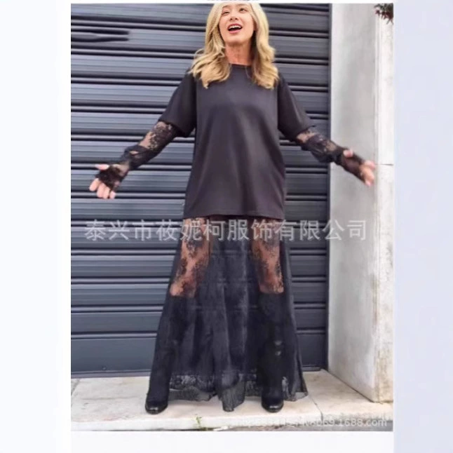 Трансграничный Amazon новое перспективное платье длинная юбка с длинными рукавами сетчатая пряжа Европа, Европа, Европа, Европа, Европа, Сращивание оптом