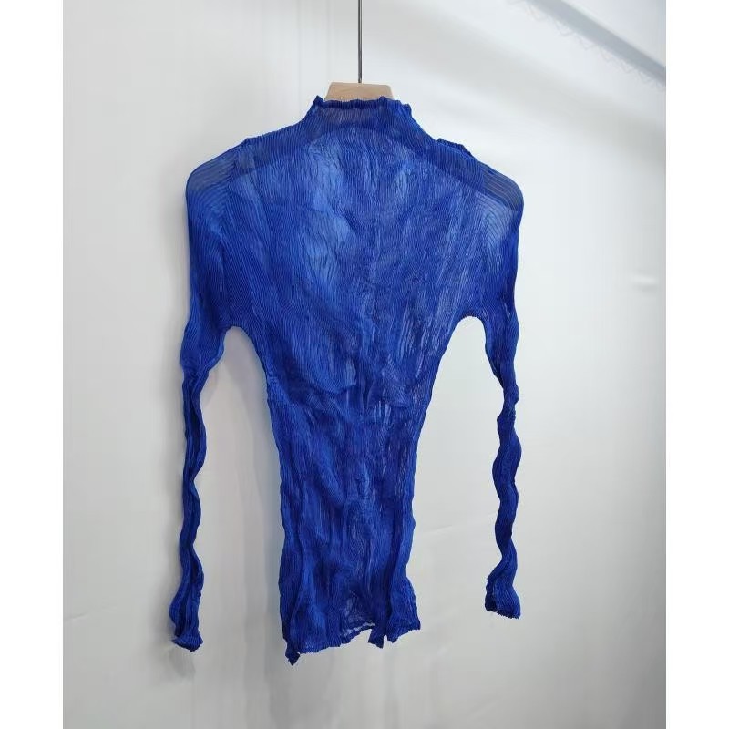 2025年プリーツトップス レディース 高級感 テンセル素材 透け感 レース 超伸縮性 スリムフィット 若見え 薄手Tシャツ