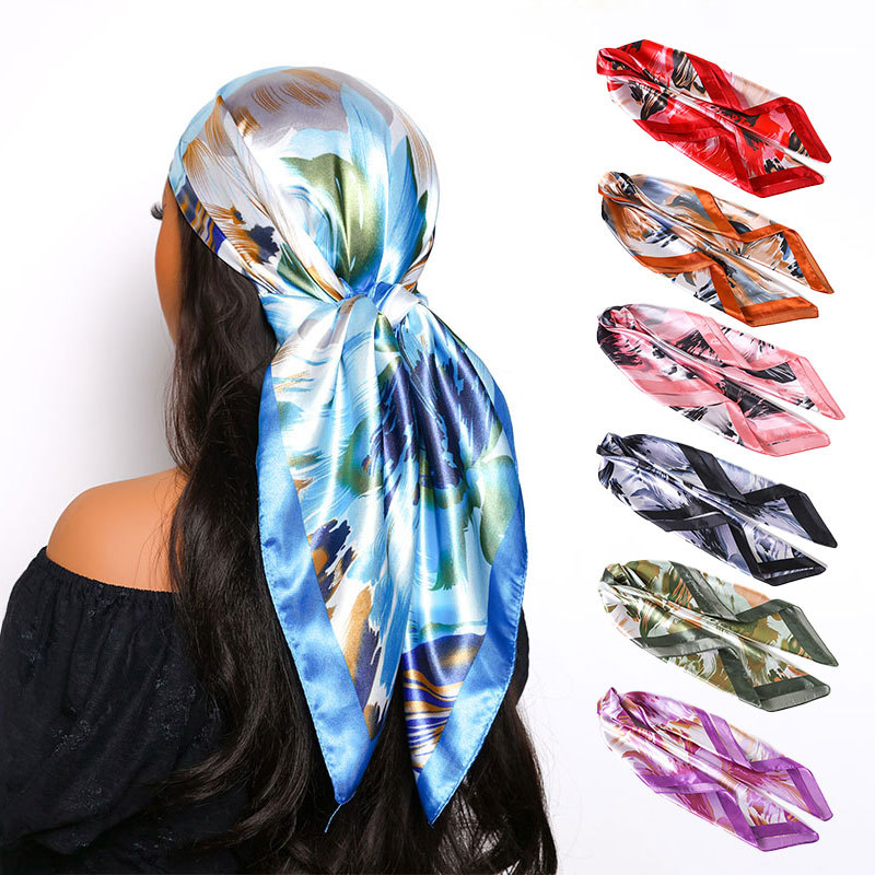 Spring/Autumn New 90cm Square Satin Silk Scarf Trendy Versatile Shawl Fashion Headscarf For Women European And American Style Printed_voghion.com