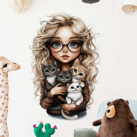 女孩头像装饰贴画宿舍墙面可爱宠物贴纸可移除背景墙贴画 35016