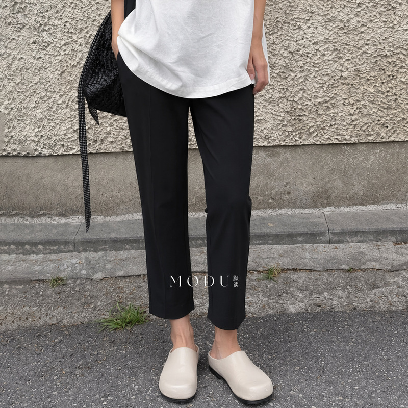 Summer Lightweight High-Elastic Cotton Cropped Skinny Pants Black Cuffed Pants Simple Versatile Cane Pants 6363 Summer Lightweight High-Elastic Cotton Cropped Skinny Pants Black Cuffed Pants Simple Versatile Cane Pants 6363