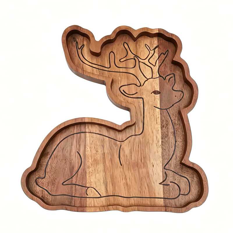Acacia wood tray in reindeer shape, party charcuterie plate, Christmas snack plate, animal-shaped solid wood candy and dessert plate Acacia wood tray in reindeer shape, party charcuterie plate, Christmas snack plate, animal-shaped solid wood candy and dessert plate