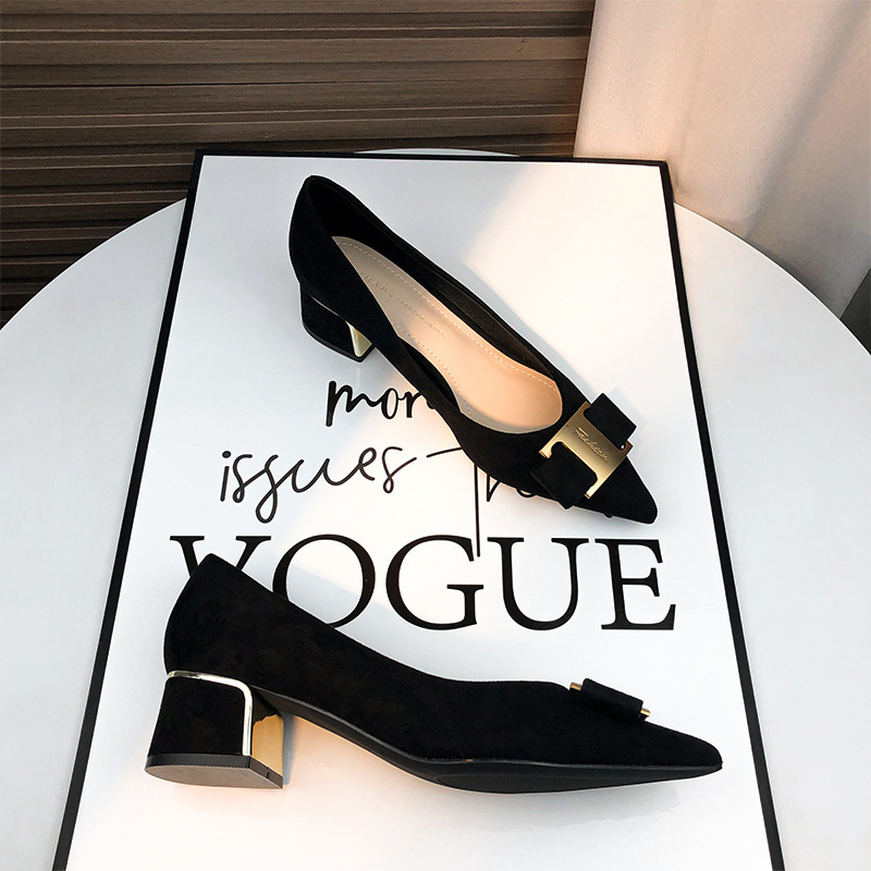 33912-103A Korean style thick heel solid color black daily women's high heel pointed toe viscose shoes low top high heels 33912-103A Korean style thick heel solid color black daily women's high heel pointed toe viscose shoes low top high heels