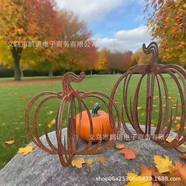 跨境新品感恩节金属南瓜秋季户外摆件装饰 万圣节桌面派对装饰品|undefined