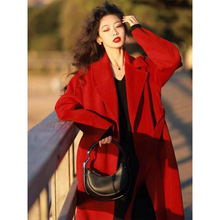 西西里安娜同款慵懶大衣韓版紅色雙面呢羊絨羊毛大衣羊毛呢外套女