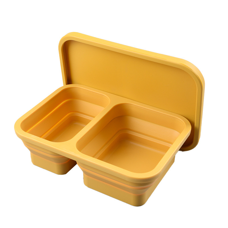 亚马逊硅胶折叠饭盒学生户外旅行食物便当盒可微波加热分格午餐盒
