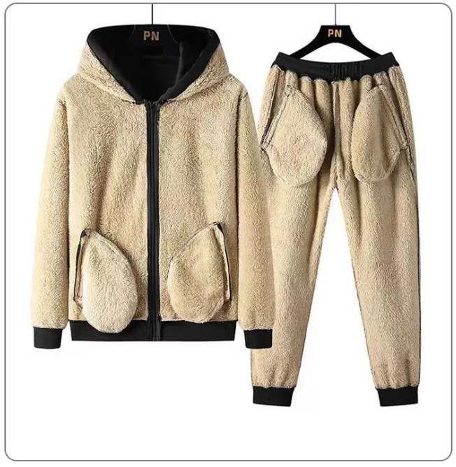 Chaqueta de lana de cordero engrosada forrada de invierno transfronteriza traje deportivo casual traje de moda para hombre más traje de tamaño al por mayor