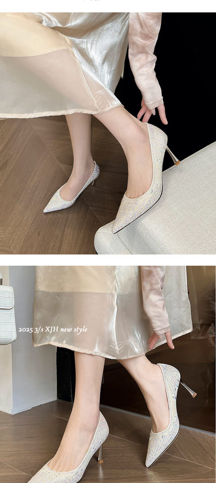 Giày cao gót nữ mũi nhọn gót nhọn 6–8 cm thiết kế thanh lịch cho cô dâu và phù dâu — Màu mơ, Màu xám bạc chi tiết 9