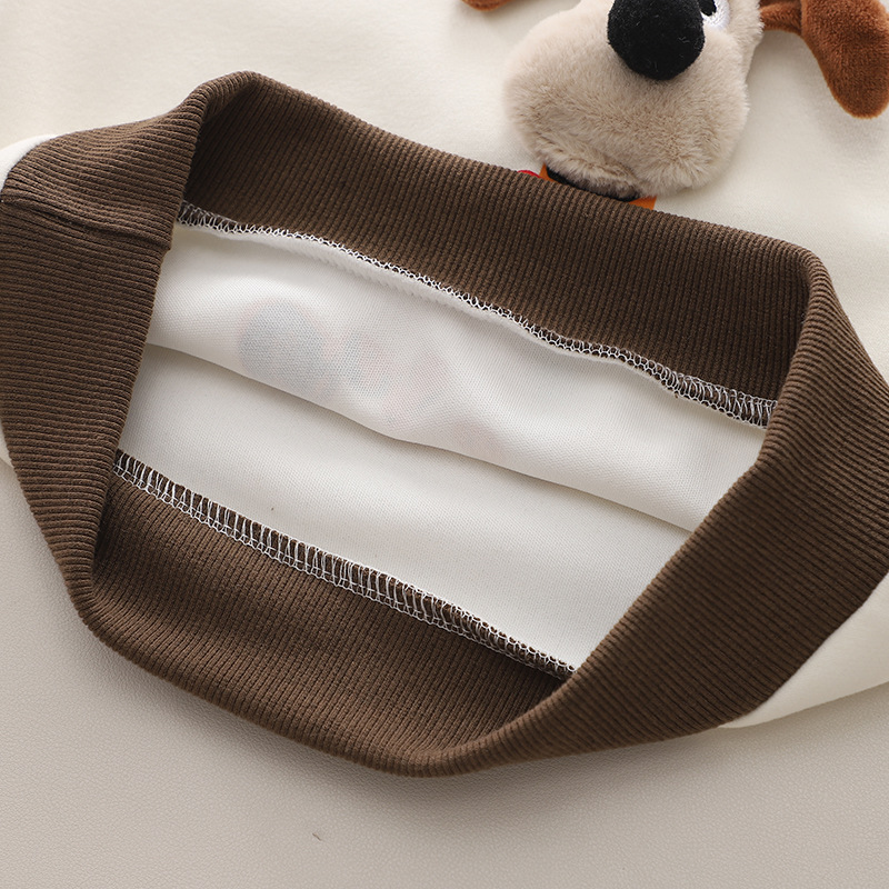 Vêtements de printemps pour garçons et filles, dessin animé de chiot 3D, col rond fendu, manches longues, 1 ensemble 2 pièces pour enfants, automne 2024_voghion.com