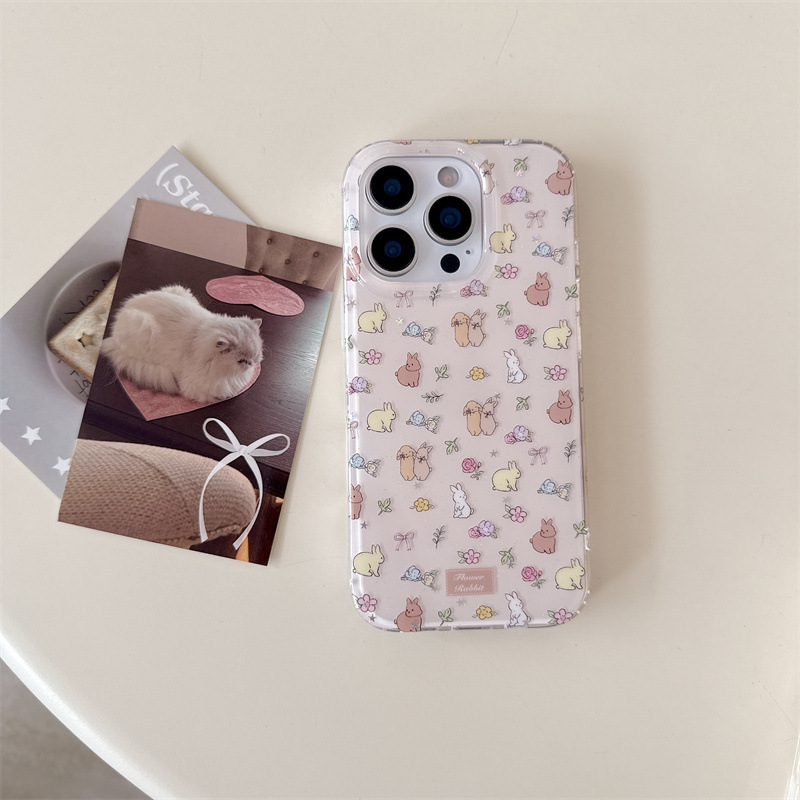 可爱满屏碎花立体毛绒兔子适用iPhone17苹果16ProMax手机壳15新款|undefined