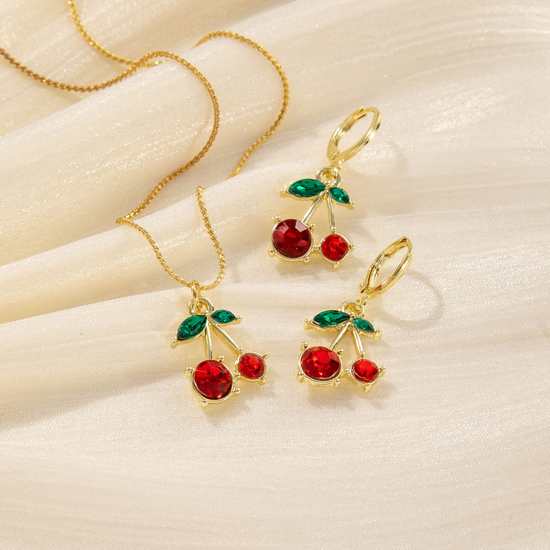 Juego de joyería de frutas para mujer verano – cereza dulce, collar, aretes, Europa/América
