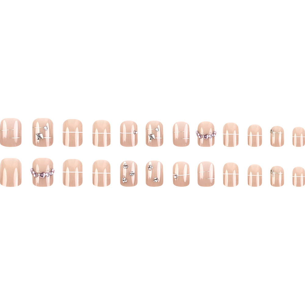 Punto de polvo desnudo perforación de uñas de cabeza cuadrada corta, elegante y simple, moda para usar uñas 24 piezas de parche de uñas terminado