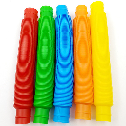 跨境爆品pop tube彩色塑料伸缩管玩具 解压儿童diy波纹管玩具批发