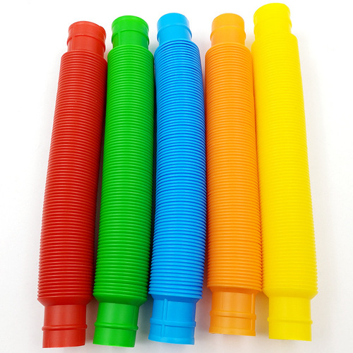 Cross-border Pop Tube Colorful Plastic Flash LED Stretch Corrugated Tube Vent Telescopic Tube Decompression Luminous Toy
