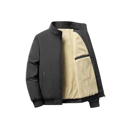 Men's Winter Casual Fleece Lined Thick Jacket, Stand Collar Cotton Padded Oversized Outerwear for Men, Straight Hem