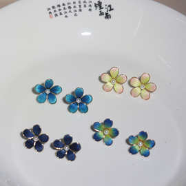 国风绒花耳钉手工点翠四叶草耳饰新中式古典旗袍汉服配饰珍珠点缀