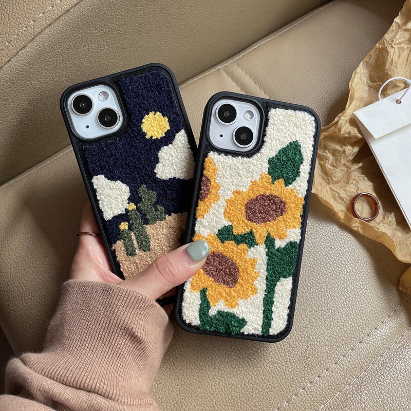 Towel Embroidery Sunflower Flowers Suitable for Apple 17Promax Phone Case Iphone12 Cloud 13/16/15 Female