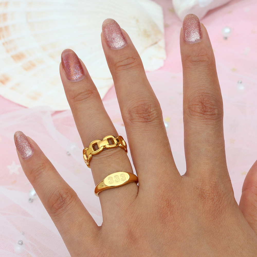 Fashion Number Stainless Steel No Inlaid Gold Plated Rings display picture 4