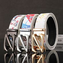 2025新款全卡槽自动扣腰带皮带创意涂鸦时尚气质百搭夏季爆款字母