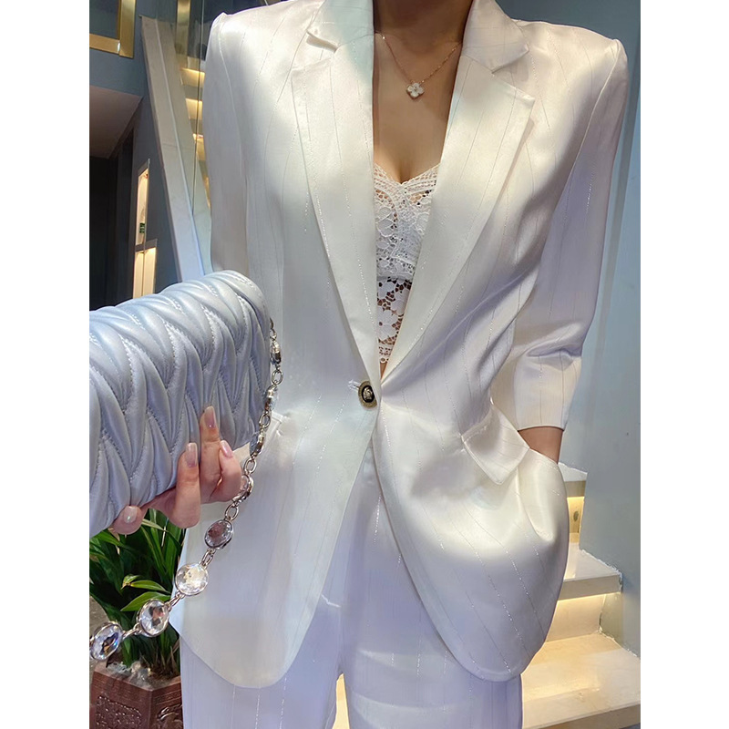 Spot Fashionable One-Button Waist Slimming Look Casual Three-Quarter Sleeve Suit Jacket + Pants Shorts Suit Women Summer