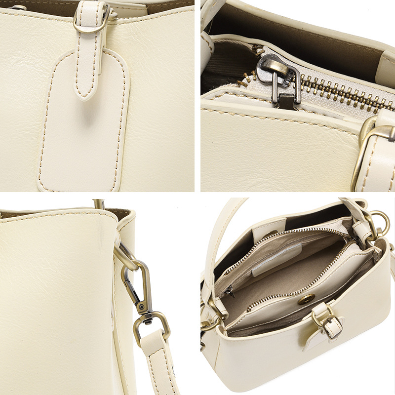 Echter Leder Bucket Bag Für Damen Mit Perlen Vintage Design_voghion.com
