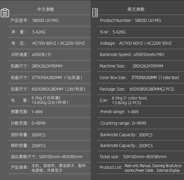 5800D多国货币点钞机外币验钞机国外贸易美元欧元非洲币东南亚详情5