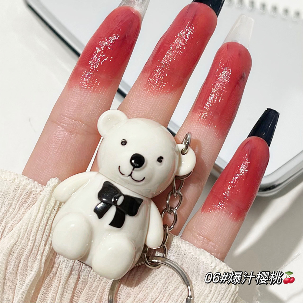 New product: Little Bear Paradise Mirror Lip Gloss White Bear 6-color Keychain Lipstick, Student affordable 6-color factory wholesale undefined