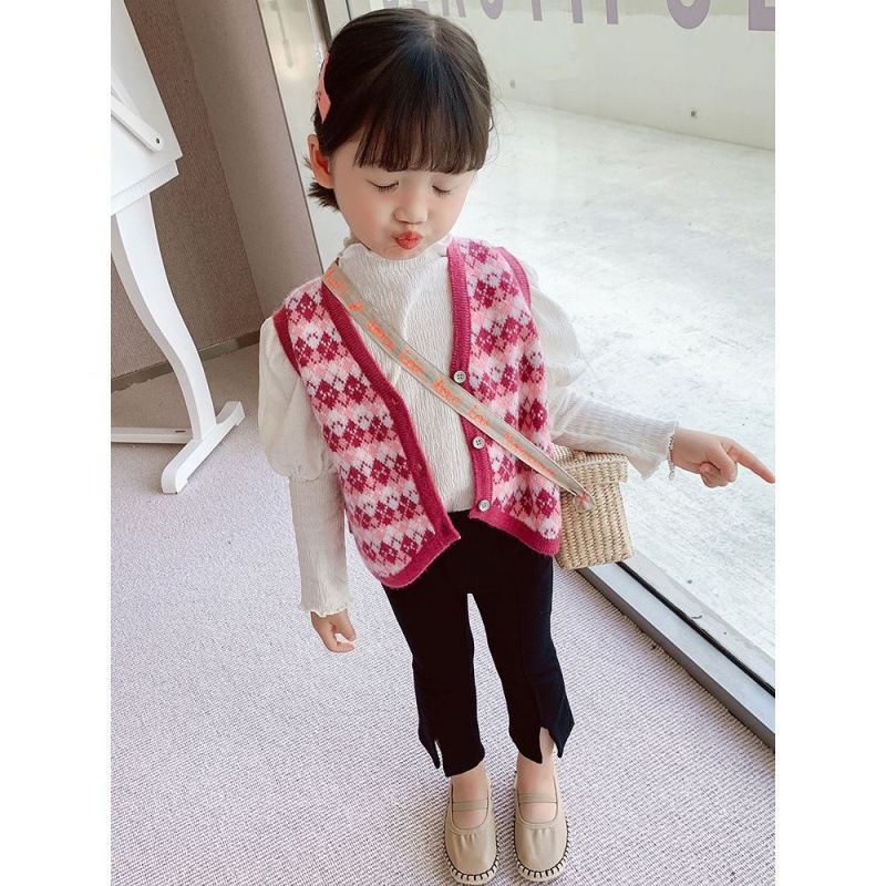 Niñas suéter chaleco 2023 primavera y otoño nuevo estilo occidental de los niños punto bebé retro jacquard cardigan top