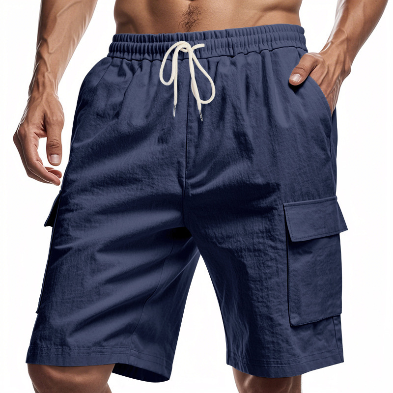 Pantalones cortos de herramientas multibolsillos estadounidenses transfronterizos para hombres Pantalones deportivos de lino sueltos casuales de Amazon Pantalones rectos de cinco puntos para hombres