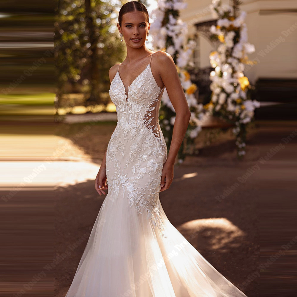 European and American Style Mermaid Wedding Dress 2025 New Slim Fit Satin Lace Bridal Gown for Travel Photography Light Wedding Dress